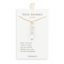 DEMDACO Vertical Bar Engraved Quote Pendant Women's 16+2 Inches Durable Brass & Iron Metal Everyday Adjustable Necklace on Gifting Card, I Fell In Love You Smiled, William Shakespeare
