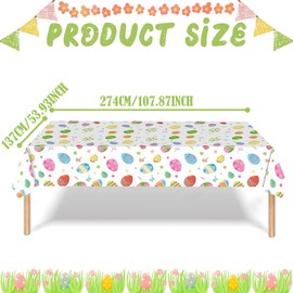 PXDUCN Easter Table Cloth, Easter Decorations, 53.93 * 107.87INCH Rectangular Plastic Waterproof White Easter Egg Tablecloth, for Easter Party Supplies Easter Party Decorations(1 PCS Colorful Egg)