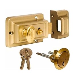 Garden Mile 3 Key Rim Night Latch Door Lock - Polished Brass Gate Lock Extra Security Front Door Lock Fixings Backset Cylinder Safety for Gate, Door, Shed, Latch, Flat Smart Door Lock Latches