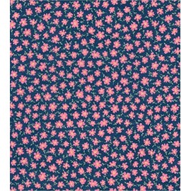 Printed Polycotton Craft Fabric Material - Pink Flowers ON Navy, 1Mtr 110cmx100cm