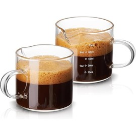 Mfacoy 2 Pack Measuring Cups, 75ML Espresso Cups with Handle, Espresso Shot Glasses with V-Shaped Mouth, Clear Accessories, Milk Frothing Pitcher