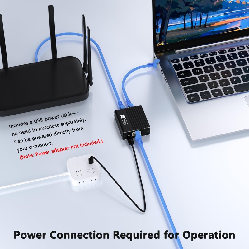 Ethernet Splitter 1 to 2 with Cat6 Cable (4.9FT), High-Speed