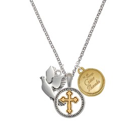 Delight Jewelry Silvertone Dove Two-tone Give Thanks to God Cross Pendant Necklace, 23"
