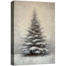 NWT Canvas Wall Art Misty Winter Pine Tree with Festive Lights Photography Art Rustic Scenic Relax/Calm for Living Room, Bedroom, Office - 16x24 inches