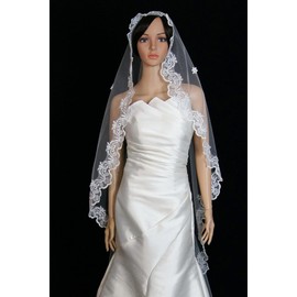 Bridal Mantilla Veil White 1 Tier Long Cathedral Length 4in Thick Lace Edge