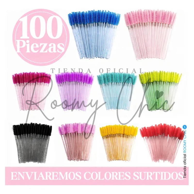 100 Cepillos Glitter Desechables Extensiones Pestañas Cejas
