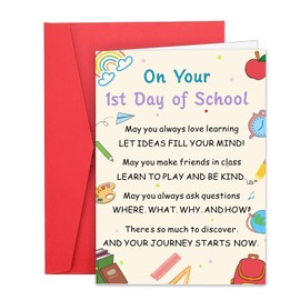 1st Day of School Card for Kids Student, First Days of Preschool Kindergarten Card for Girl Boy, Back to School Greeting Cards for Kid, First Day of School Sign for Daughter Son, Good Luck Cards
