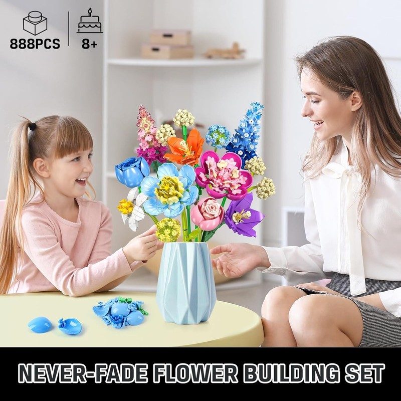 PLAXSOON Flower Bouquet Building Set, 888 PCS Botanical Collection Building