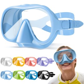 HINATAA Snorkel Set Adults, Macaron Frameless Diving Goggles, 180° Ultra Wide Vision, Anti-Fog Snorkel Mask, Anti-Leak Professional Diving Mask, Swimming Goggles for Women and Men (Blue)