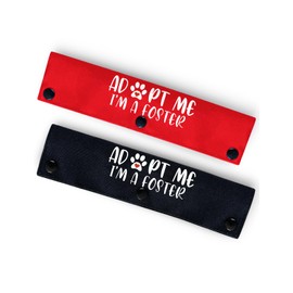 KISJO Adopt Me I'm A Foster 2 Set Funny Red and Black Dog Leash Sleeve Wrap -Hanging ID Patch Tag for Foster Puppy - Gift for Dog Owner and Lover