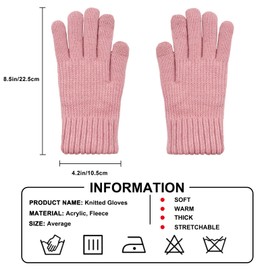lifwimner Women's Winter Gloves with Fleece Lining, Touchscreen Warm Knitted Gloves, Thermal Winter Gloves for Outdoor Sports, Running, Cycling, pink