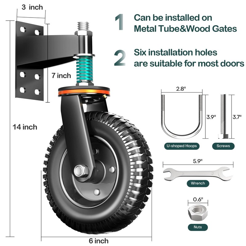 6 Inch Heavy Duty Gate Wheel, 650 lb Capacity, Fits