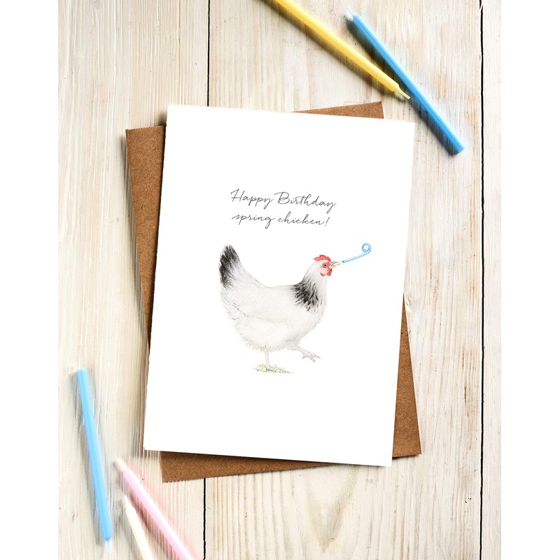 Lottie Murphy Chicken Birthday Card - 'Happy Birthday Spring Chicken!'