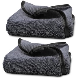 Towelogy Microfibre Shower Drying Cloths Streak Free, Super Absorbent Cleaning Cloth for Glass, Window, Kitchen, Car, Magic Bathroom Drying Cloth | 2 Pack, Large 40x40cm (Black)