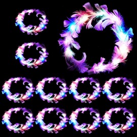 LED Feather Headbands, Pack of 10 Hair Wreaths, LED Flower Wreath, Luminous Hair Wreaths, Luminous Headband, Party Headpiece, Luminous, Flower Wreath Hair for Festivals, Weddings, Party Accessories