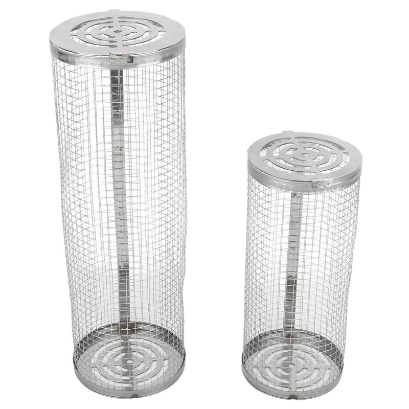 2PCS BBQ Net Tube Stainless Steel Barbecue Grill Basket Rolling