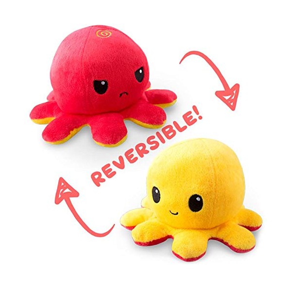 TeeTurtle | The Original Reversible Octopus Plushie | Patented Design | Red and Yellow | Show your mood without saying a word!