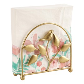 BUNCHBRAVO Rustic Napkin Holder with Bird and Leaf Design – Farmhouse Upright Metal Napkin Dispenser Stand for Kitchen and Dining, Brass Finish