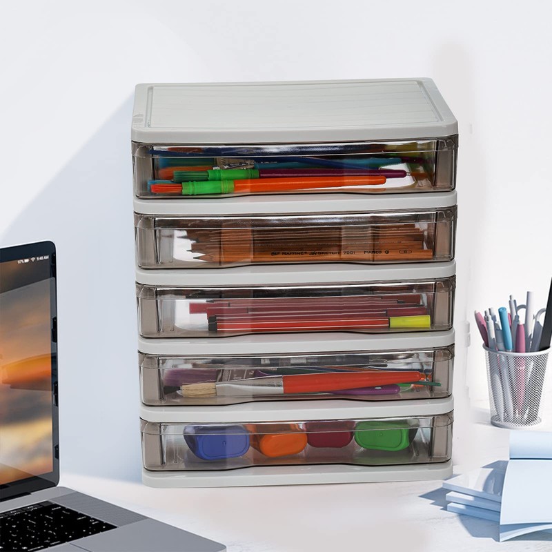 DEAYOU 5 Drawer Desktop Storage Bin Unit, Small Plastic Organizer,