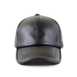 Ueither Men's Adjustable Baseball Cap PU Leather, black