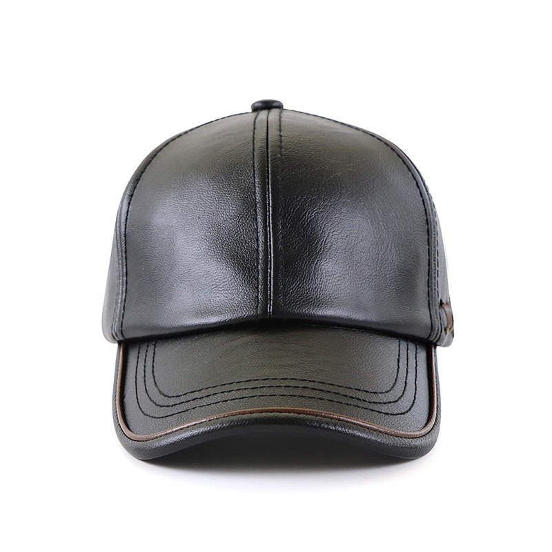 Ueither Men's Adjustable Baseball Cap PU Leather, black
