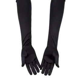 SAVITA Long Black Elbow Length Satin Gloves 21" Stretchy 1920s Opera Gloves Evening Party Dance Gloves for Women