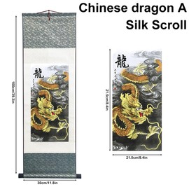 Ziosxin Chinese Art - Landscape Ink & Flower Bird Scroll Painting, Silk Tapestry, Decor Wall Hanging (Dragon A, 39" x 12")