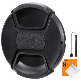 K&F Concept 77MM Lens Cap Snap-on Front Camera Lens Cover + Elastic Lens Cap Keeper + 2 Cleaning Cloth compatible with Canon Sony