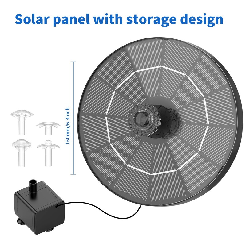 AISITIN 3.5W Solar Water Fountain with Storage, 6.3" Solar Powered