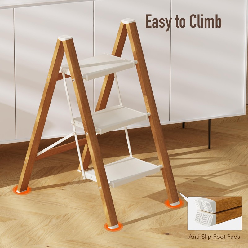 Mayi Plus 3 Step Lightweight Aluminum Folding Ladder, Portable Step