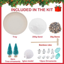 WEBEEDY Christmas Zen Garden Kit for Desk, DIY Mini Penguin Zen Garden Kit with Tray, Sand, Animal Ornaments, Rake & Tools for Desktop Meditation Sand Box Christmas DIY Winter Decoration Gift