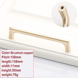 TopHomer Drawer Door Handle, 1PCS Pull Handle Minimalist Robust Hardware Kitchen Cupboard Cabinet Door Knobs with Screws-Brushed Copper - 128mm