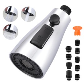 ARCORA Kitchen Faucet Spray Head Chrome, 3-Function Kitchen Sink Spray Nozzle with 9 Adapters, Kitchen Faucet Head Replacement Compatible with Moen, Delta, American Standard Faucets