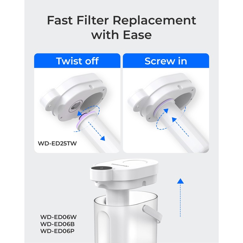 Waterdrop WD-EWFR Replacement Filters for Waterdrop Rechargeable Dispenser WD-ED25TW, Reduce