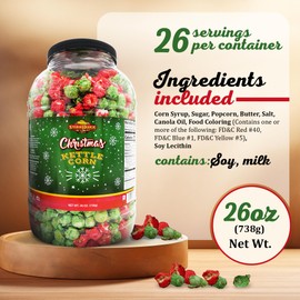 Stonehedge Farms Christmas Kettle Corn Popcorn | 26 oz Large Tub | Perfect for the Holidays | Green and Red Popped Sweet Snacks | Made in the USA