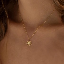 TseenYi Boho Sun Pendant Necklace Gold Sunflower Pendant Necklace Sun Charm Necklace Sunburst Necklace Small Sunfloral Choker Necklace Statement Jewelry for Women and Girls