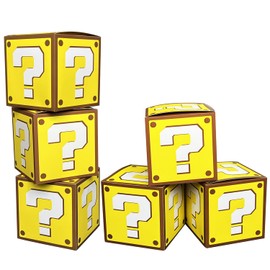 6 Pcs Question Party Boxes for Gaming Birthday Decorations, 7.5 Inch Video Game Centerpieces Boxes for Boys Gamer Birthday Party Decorations Favors
