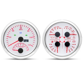 ARTILAURA GPS Speedometer Gauge Set - 2 in 1 GPS Speedometer with Tachometer, 4 in 1 Oil Pressure Water Temperature Fuel Level Voltage, AUTO Boat Gauges Set for Car Marine (White)
