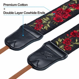Padwa Lifestyle Rose Flower Camera Strap - 2" Wide Cowhide Head, Embroidered Cotton Woven Vintage Camera Straps,Universal Neck & Shoulder Strap for All DSLR Cameras and Men & Women Photographers