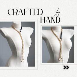 ADEMISHIA Heart Slip Chain Necklace For Women, Punk Gothic Cuban Link Long Necklace with Metallic Heart O-ring, Adjustable Lariat Y-Necklace, Faux Leather, No Gemstone