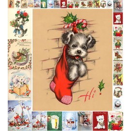 FLONZ Decoupage Paper Pack (21 Sheets 15x20cm) Cute Christmas Animals Vintage Styled Christmas Pictures Cards for Decoupage, Craft and Scrapbooking