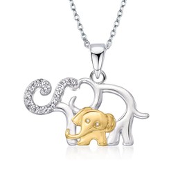 LeCalla 925 Sterling Silver Elephant Necklace Jewelry Gifts for Mom | Mothers Day Gifts Two-Tone Mom and Baby Elephant Charm Zirconia Necklace Pendant for Women Teen