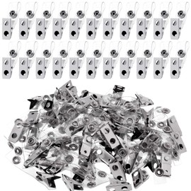 Tanstic 50Pcs Metal Badge Clips with Clear PVC Straps, Name Tag Clips, Double Hole ID Badge Clip, ID Card Clip for ID Cards, Badge Holders, Name Tags