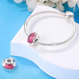 LNQOBU Murano Glass Charms 925 Sterling Silver,Charms for Bracelets,Pink Love Heart,Butterflies Charm,Red Round Bead Charm fit Women Bracelets/Necklace Jewelry Gifts