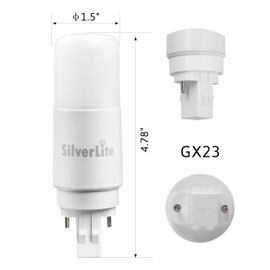 Silverlite [Plug&Play] 7w(18w CFL Equivalent) LED Stick PL Bulb GX23-2 Pin Base, 700LM, Soft White(2700k), Driven by 120-277V and CFL Ballast, UL Listed,2 Pack …