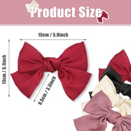 ZEVONDA 2 Pack Bow Hair Clips - Silky Satin Ribbon Hair Bows Barrettes with Metal Clasp Bow Hair Pins Solid Color Sweetness butterfly Clips Hair Accessories for Girls Women, Black+Rose Red