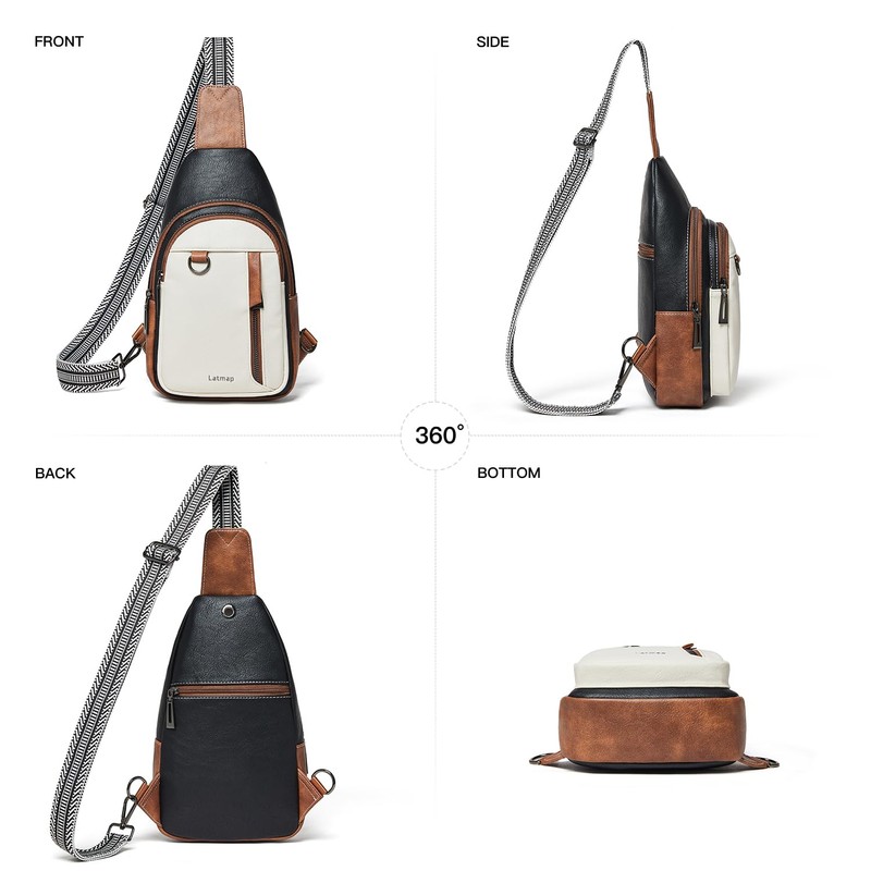 LATMAP Sling Bag for Women Men Leather Small Sling Backpack