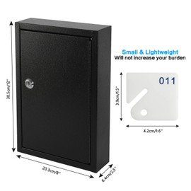 KYODOLED Key Storage Lock Box Wall Mount, Locking 40 Key Cabinet Holder Box with Key Lock, Hooks & Labels for Home, Office, Commercial Management, 2.5" D x 8.1" W x 12.1" H, Black