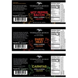 Terrapin Ridge Farms Grill Master Assortment – Sweet Heat, Hot Pepper Bacon, and Carnitas Grill & Wing Sauces – Gourmet BBQ Sauce Trio for Meats, Chicken, and Pork (Set of 3)