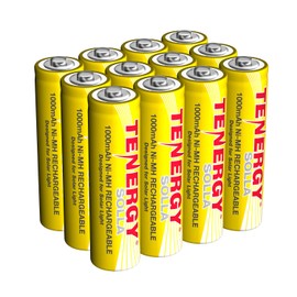 Tenergy Solla Rechargeable NiMH AA Battery, 1000mAh Solar Batteries for Solar Garden Lights, Anti-Leak, Outdoor Durability, 5+ Years Performance, 12 Pack, UL Certified
